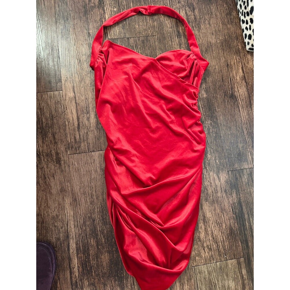 Forever 21 Red Velvet Party Dress Plus Size 0X Halter Neck Brand New With Tags